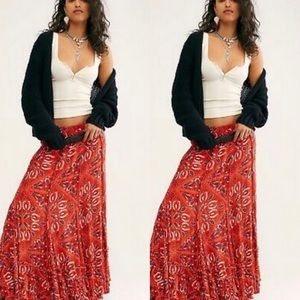 NWT Red Paisley Free People FP One Collection Clover Maxi Printed Skirt XS